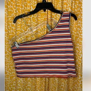 Striped One Shoulder Crop Top